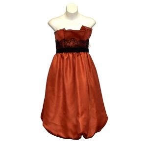 F0 NEW REQUIEM Orange Silk W/Black Velvet Bow Strapless Baloon Dress Sz 8 $2275